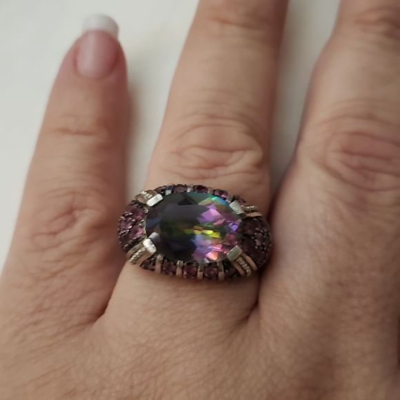 Size 10, Mystic Topaz & Rhodolite Garnet, 925 Silver, Excellent Vintage Cond. - Picture 1 of 8